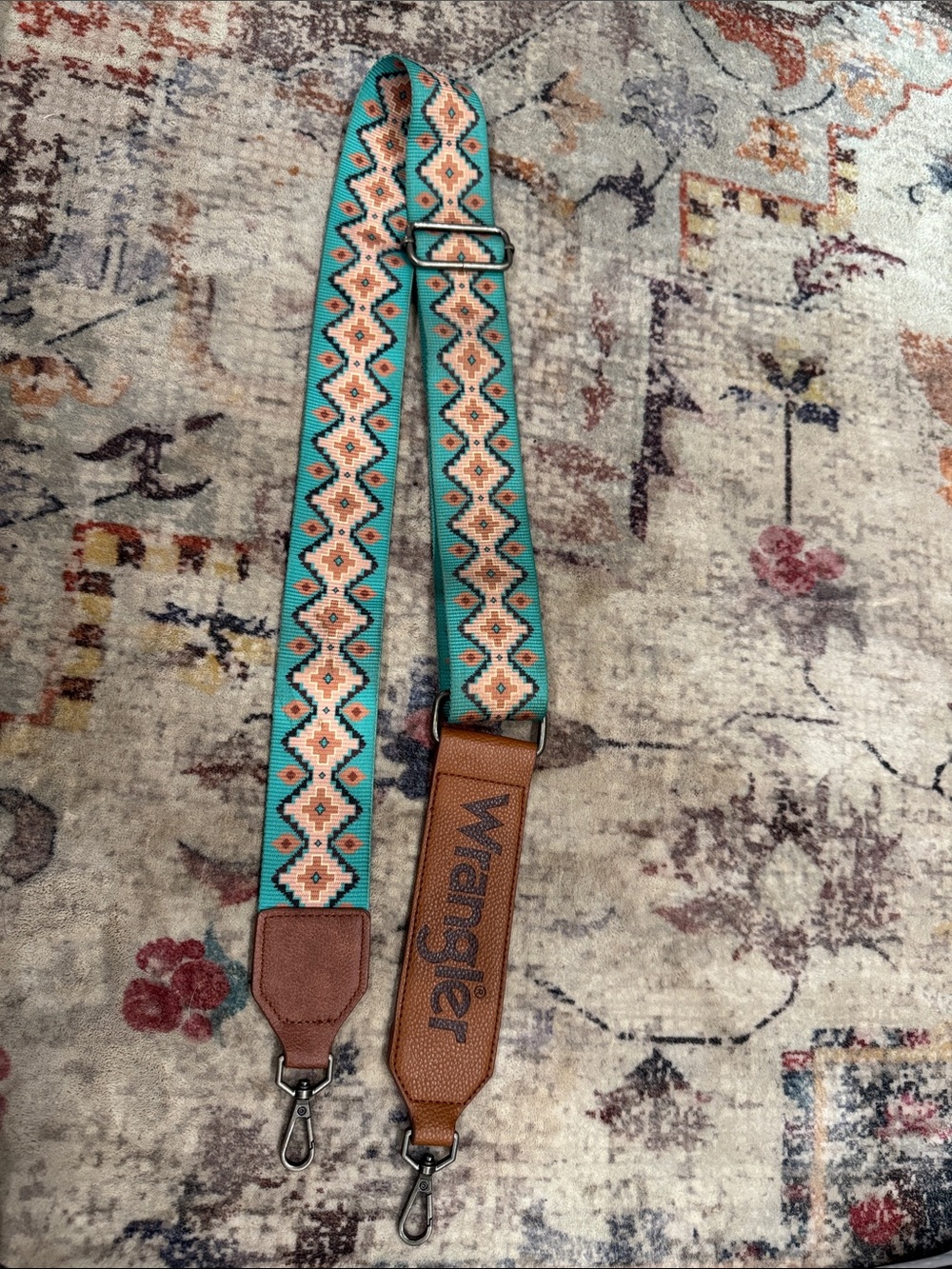 Wrangler Teal and Cream Geometric Bag Strap